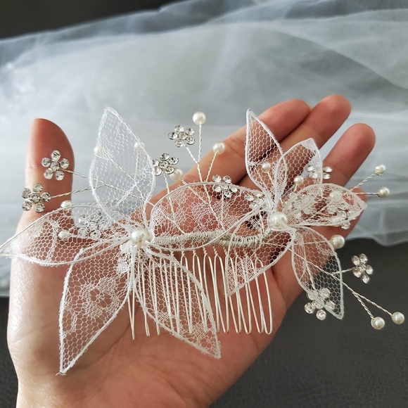 NEW Bride Lace Floral Bling Flower Comb Headpiece main image 6